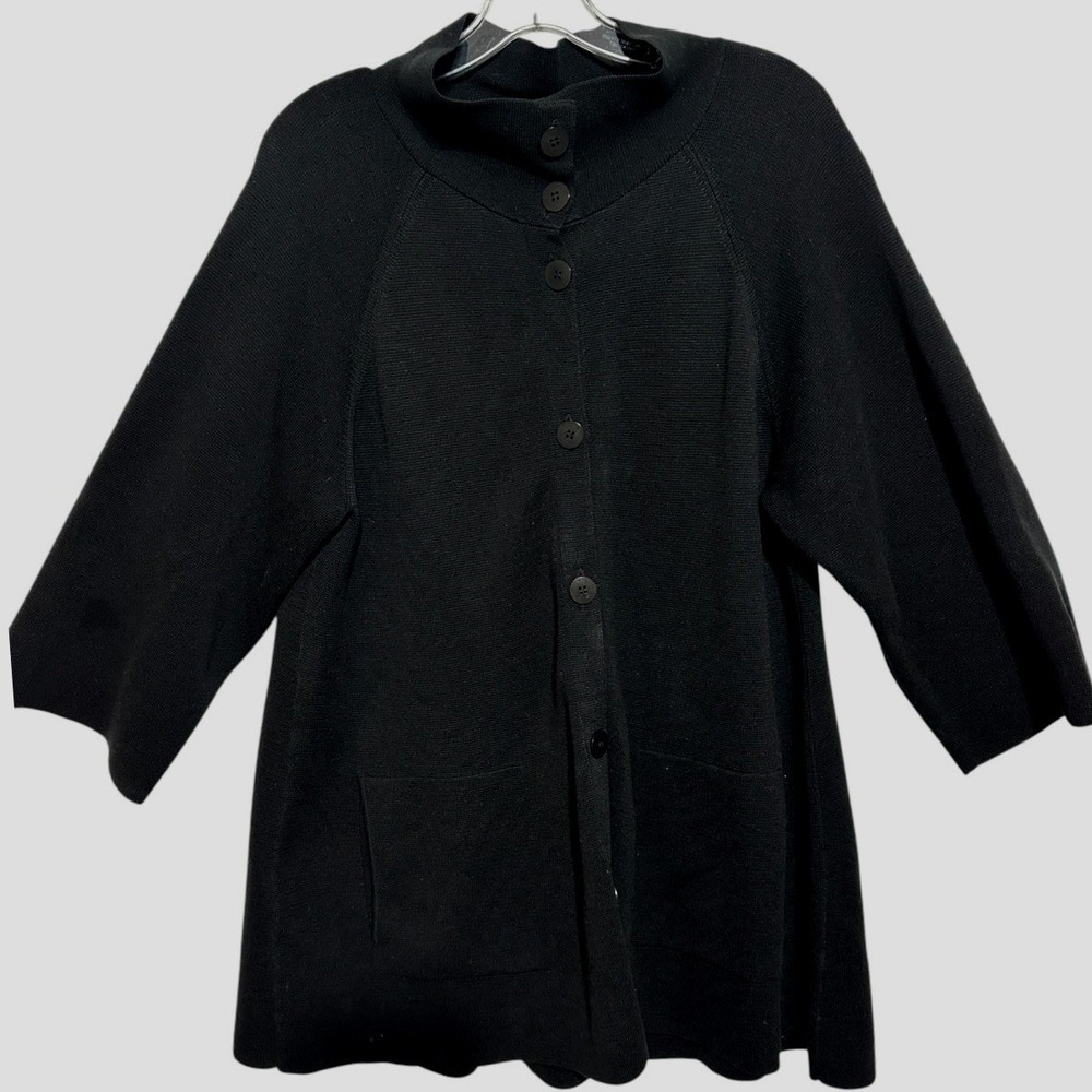 Eileen Fisher Cardigan Women Black Silk Mock Neck Button Front Capsule Luxury  M
